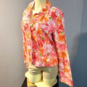 Lemon Grass Floral Pink & Orange Jacket. Button Up. Long Sleeve.